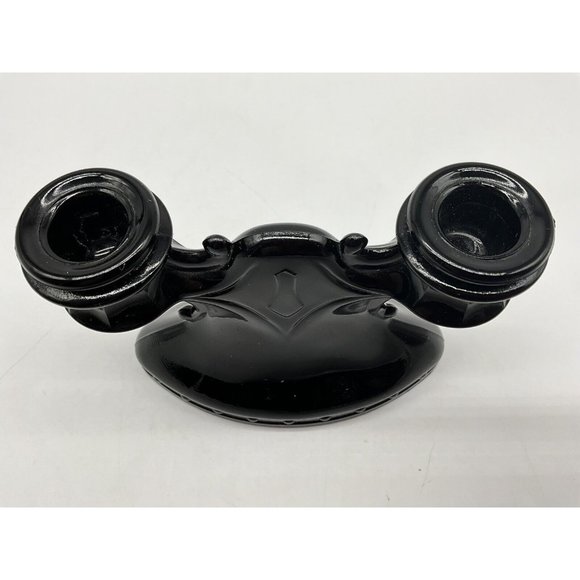 L.E. Smith Vtg Mt. Pleasant Black Amethyst Depression Glass Double Candle Holder - Picture 11 of 15